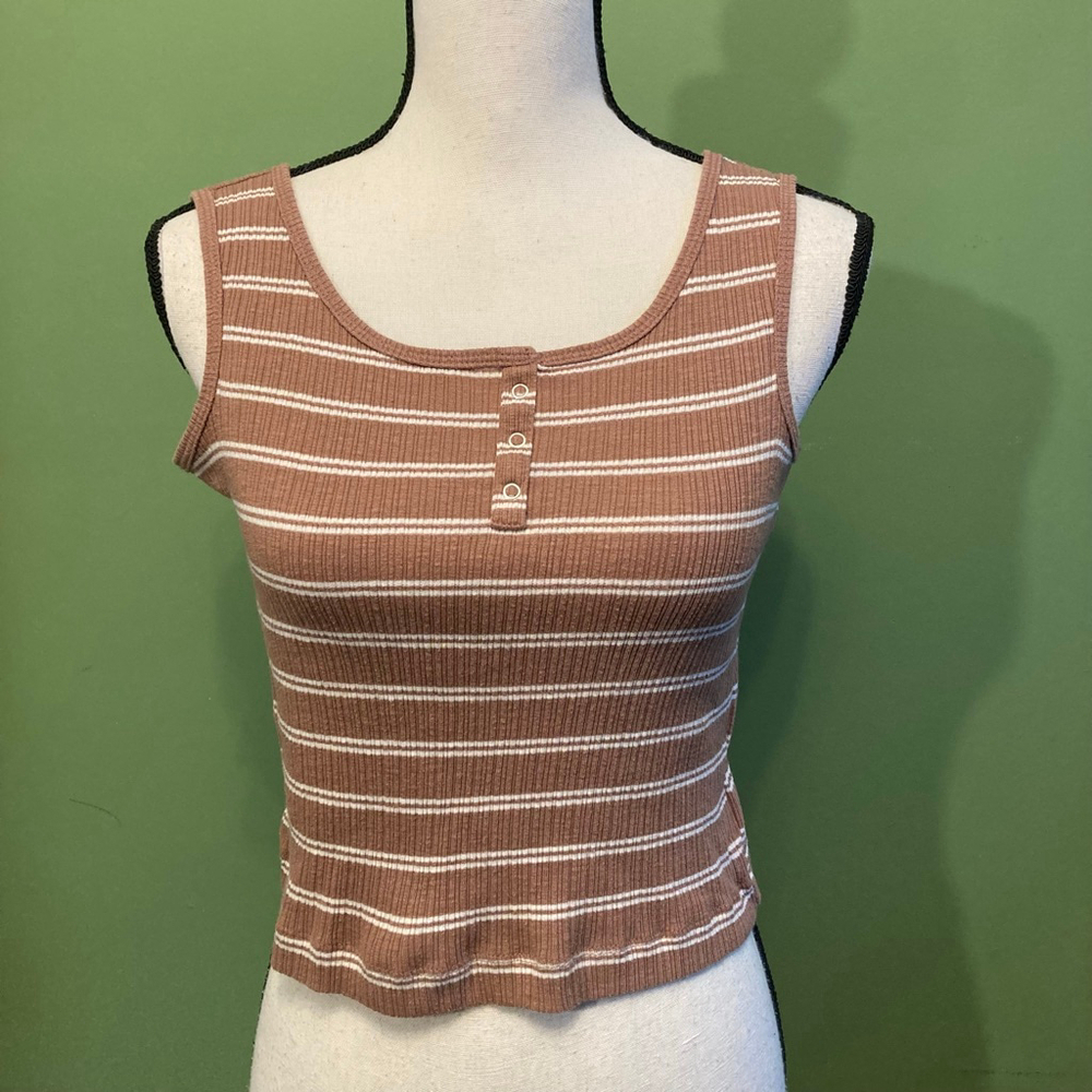 ❤️ 2 for $10!!’❤️ Women's Old Navy Striped Ribbed Henley Tank Top L (10-12)